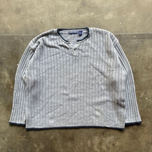 1990’s Structure Knit Henley Sweater Size XL Gray Ramie Cotton