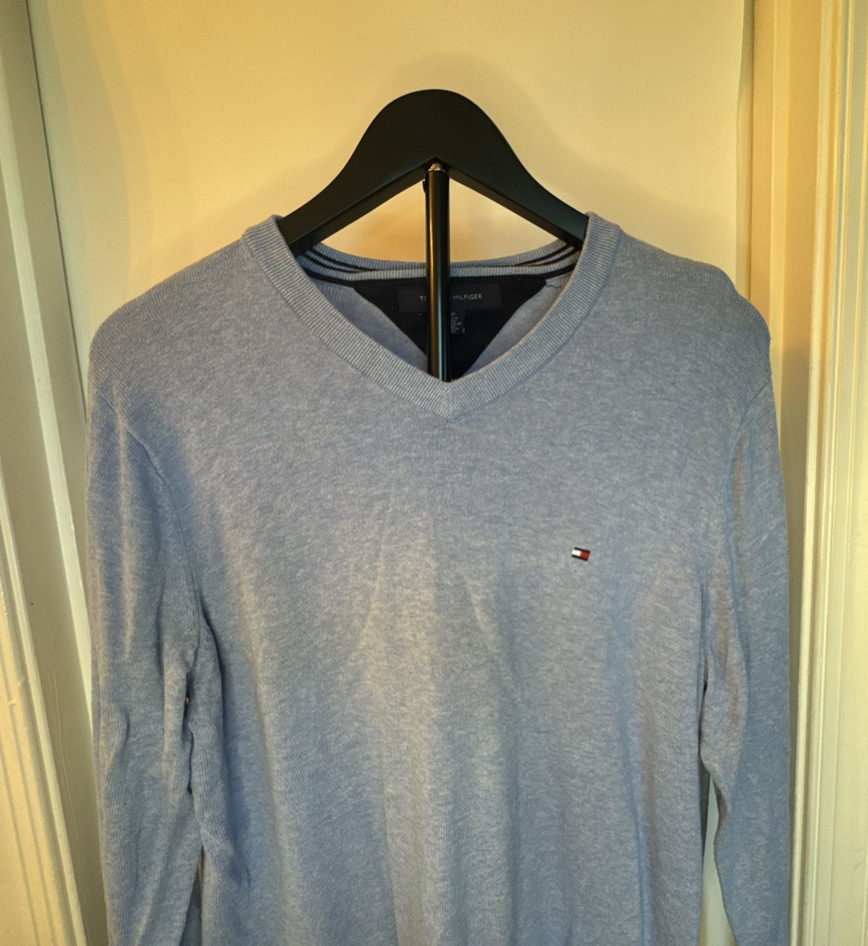 Tommy Hilfiger V-Neck Sweater Size S Light Blue Cotton Knit Pullover 4