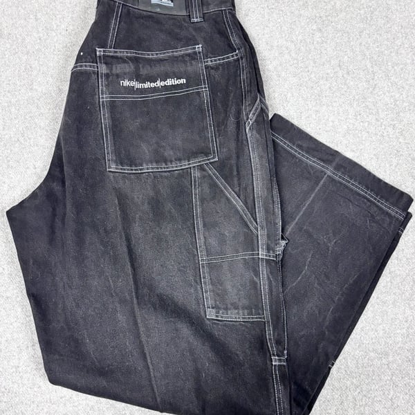 Nike Limited Edition Black Denim Carpenter Jeans Baggy Contrast Stitch