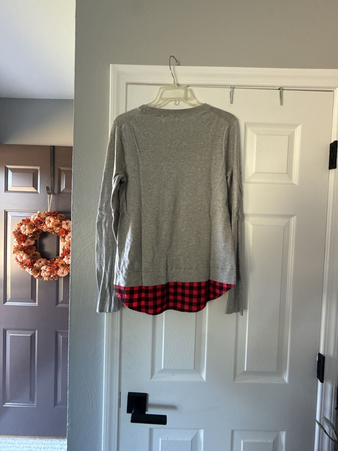 J.Crew Mercantile Woven-Hem Sweater Size S Gray Buffalo Check Plaid 7