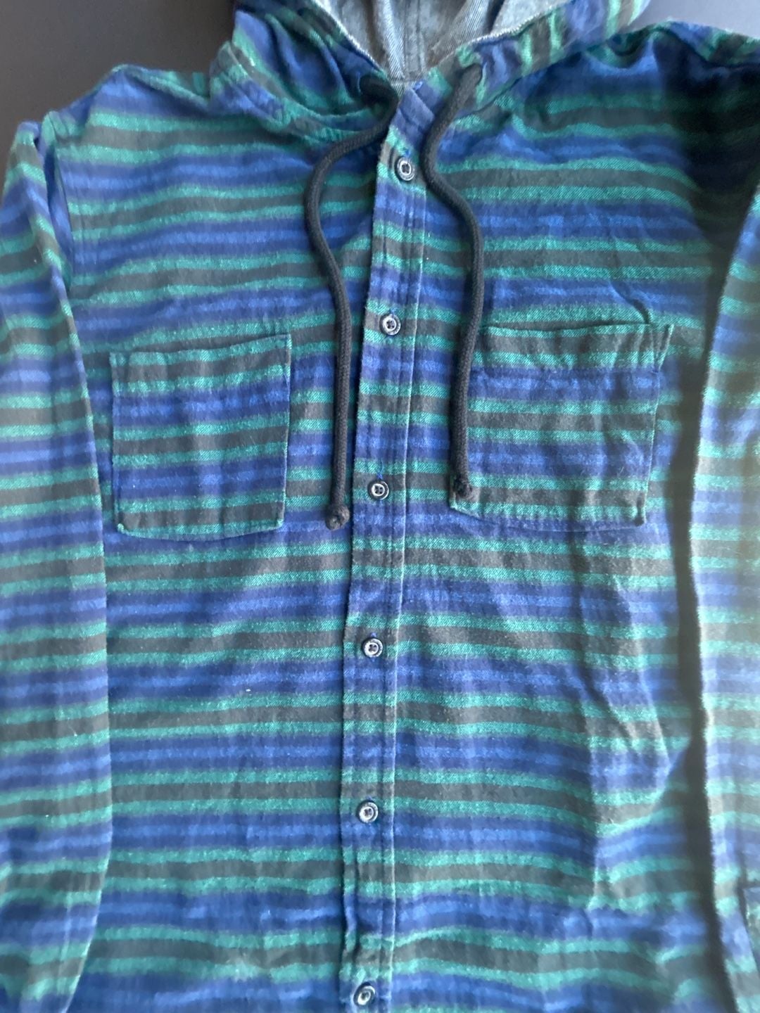 Quiksilver Hooded Flannel Shirt Size L Striped Blue Green 7