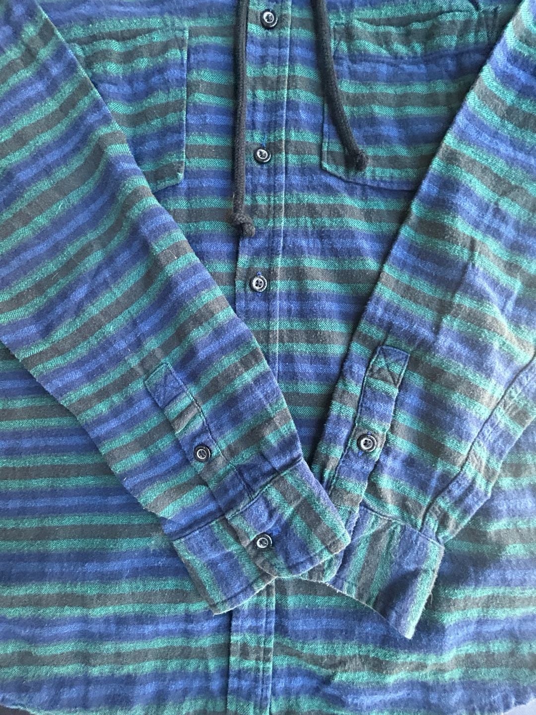 Quiksilver Hooded Flannel Shirt Size L Striped Blue Green 9