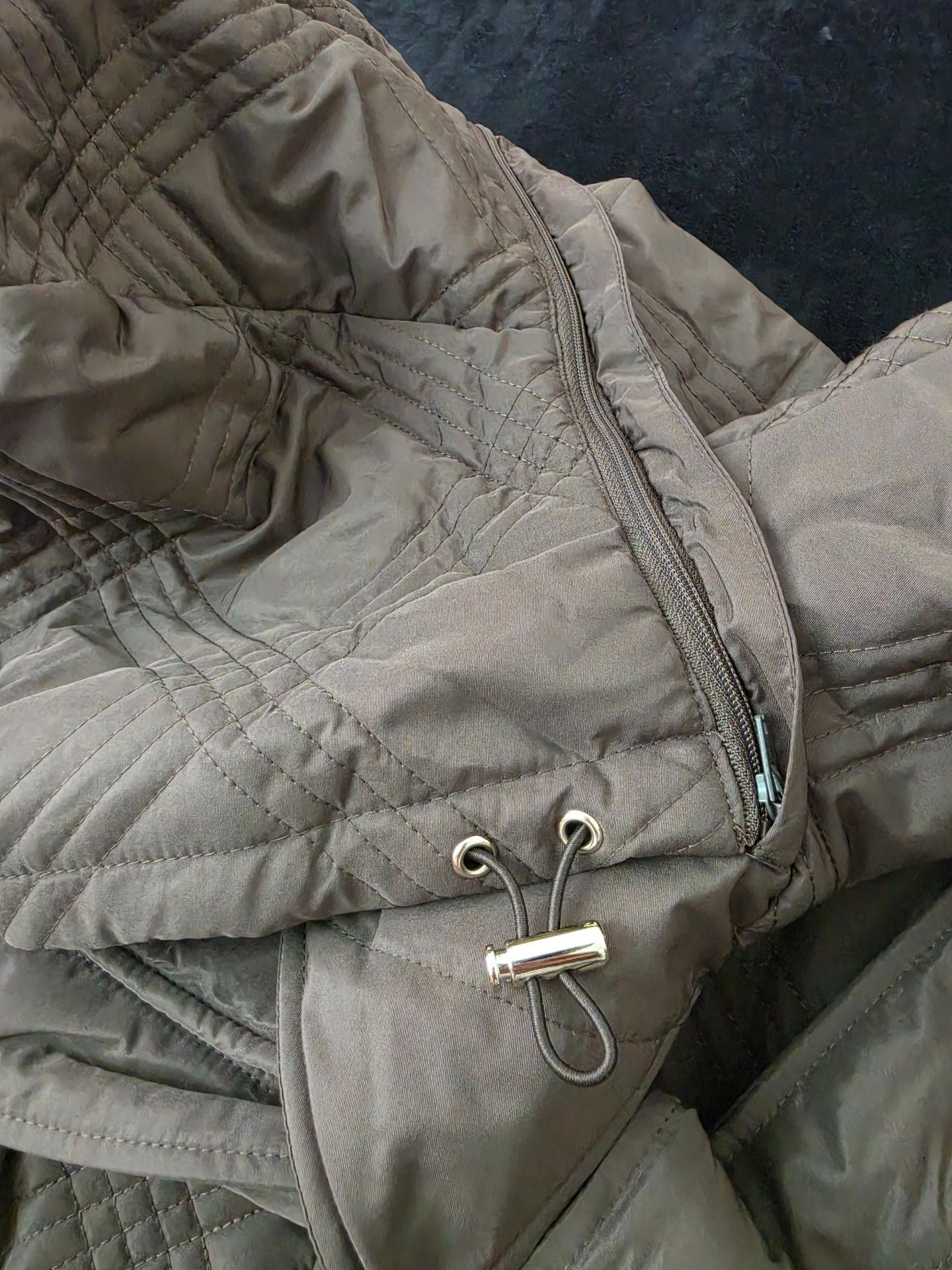 Jones New York Quilted Belted Jacket with Detachable Hood Brown Medium NWT 7