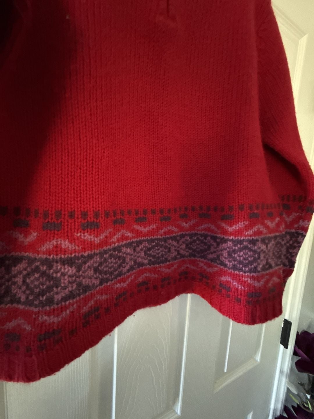 Field Gear 1/4 Zip Shetland Wool Sweater Size L Red Nordic Pattern 3