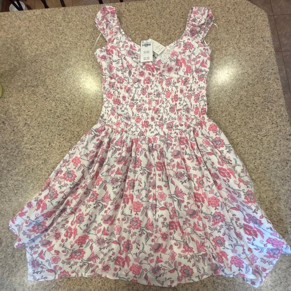 Hollister Floral Mini Dress Size Small Pink White Smocked