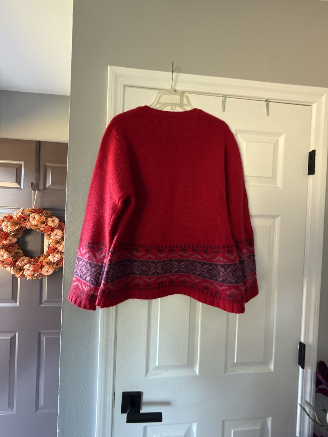 Field Gear 1/4 Zip Shetland Wool Sweater Size L Red Nordic Pattern 8