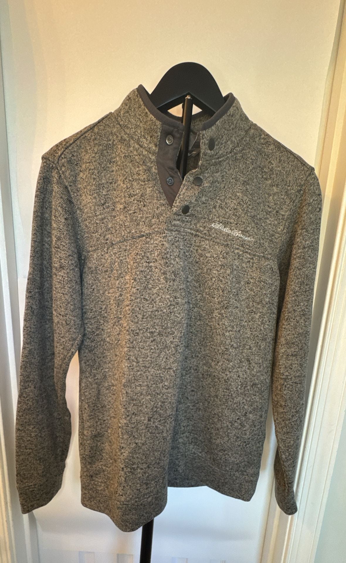 Eddie Bauer Fleece Pullover Size M Gray Snap Sweater 3