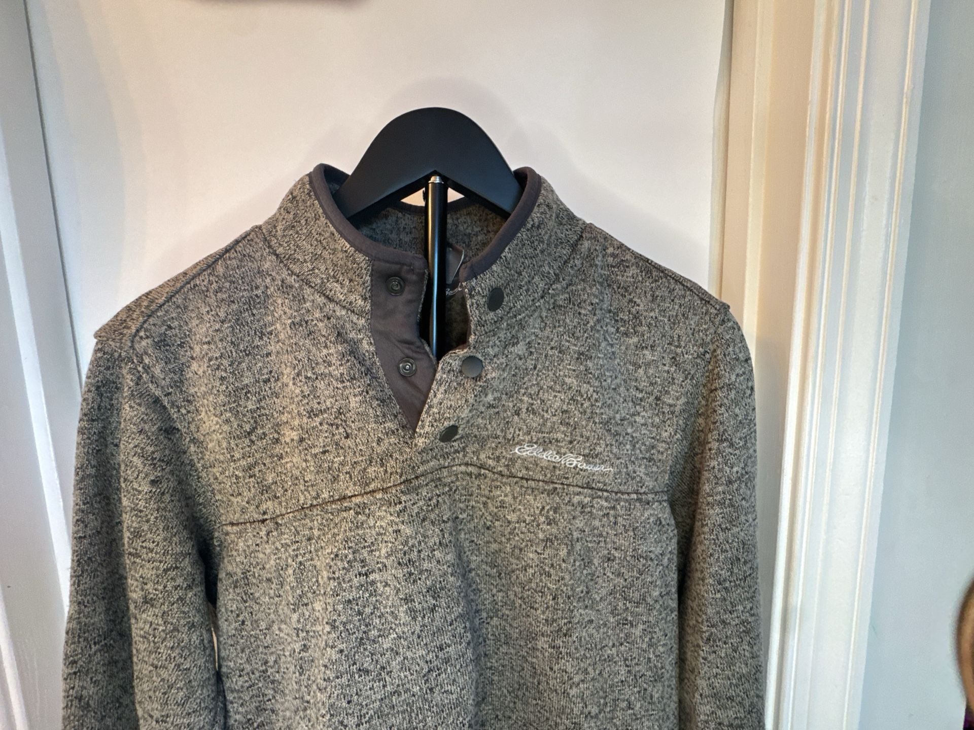 Eddie Bauer Fleece Pullover Size M Gray Snap Sweater 4