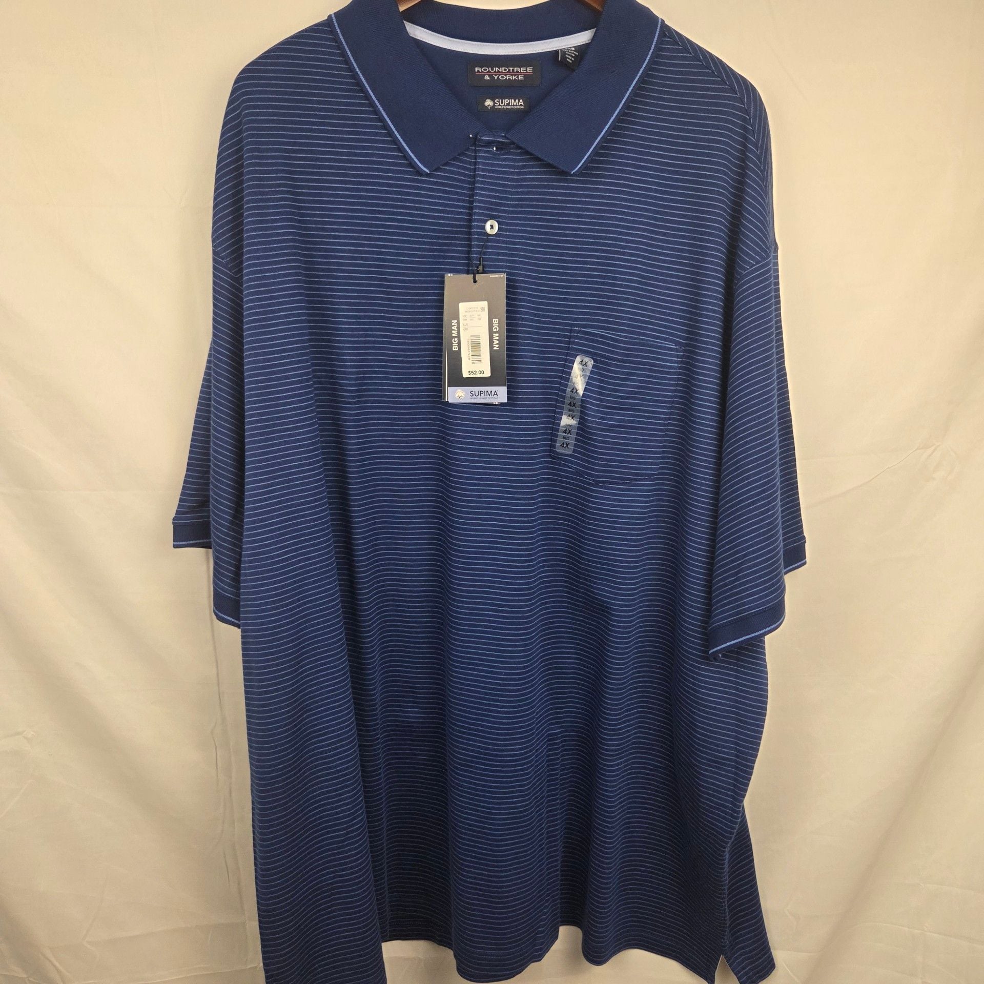 Roundtree & Yorke Polo Shirt Size 4XB Blue Supima Cotton Striped New 2