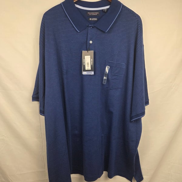 Roundtree & Yorke Polo Shirt Size 4XB Blue Supima Cotton Striped New