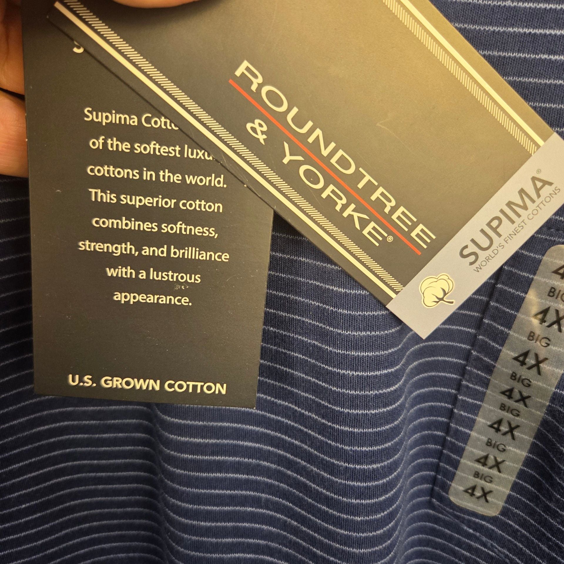 Roundtree & Yorke Polo Shirt Size 4XB Blue Supima Cotton Striped New 4
