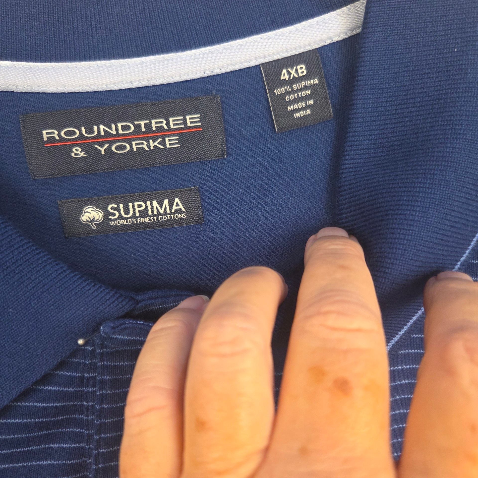 Roundtree & Yorke Polo Shirt Size 4XB Blue Supima Cotton Striped New 5