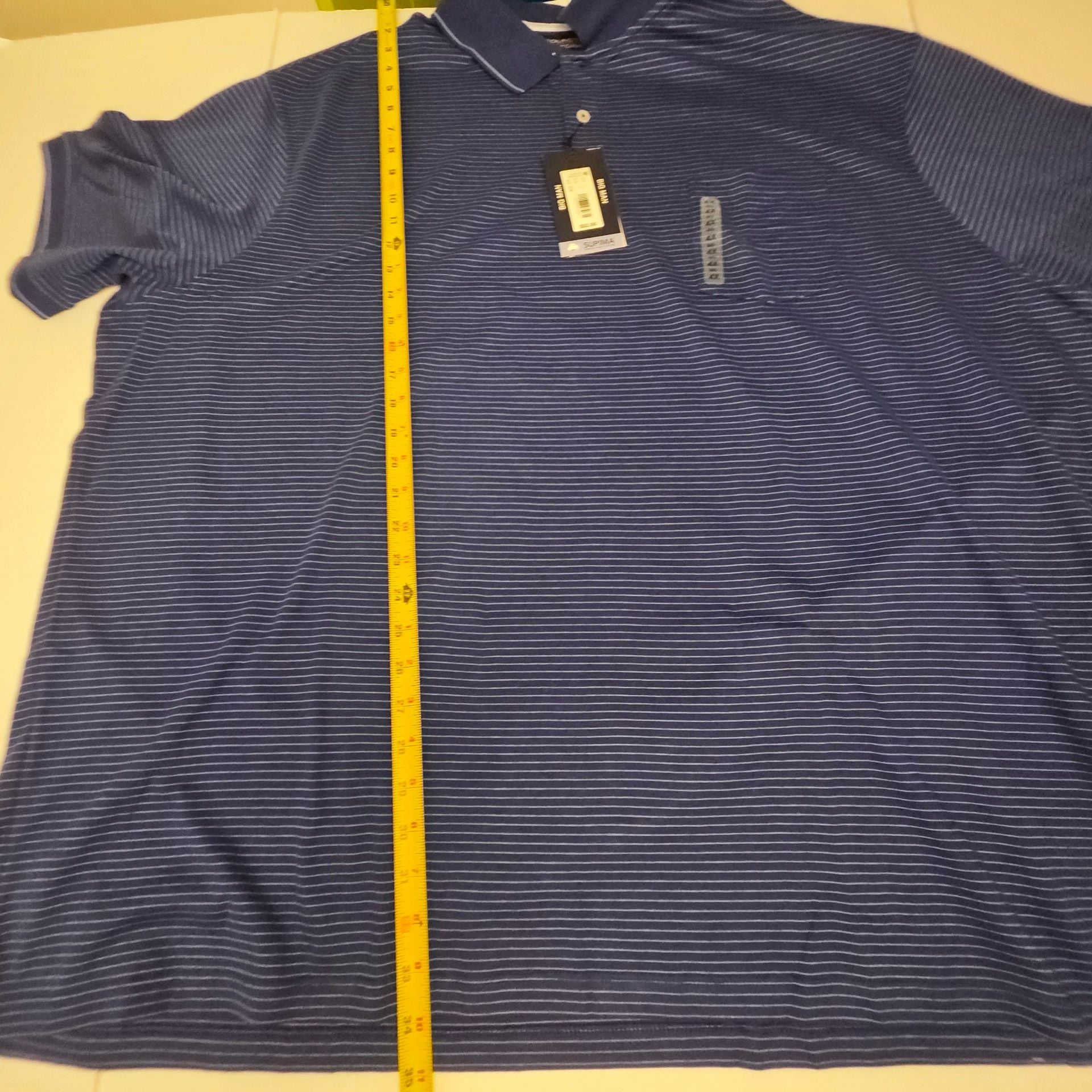 Roundtree & Yorke Polo Shirt Size 4XB Blue Supima Cotton Striped New 10