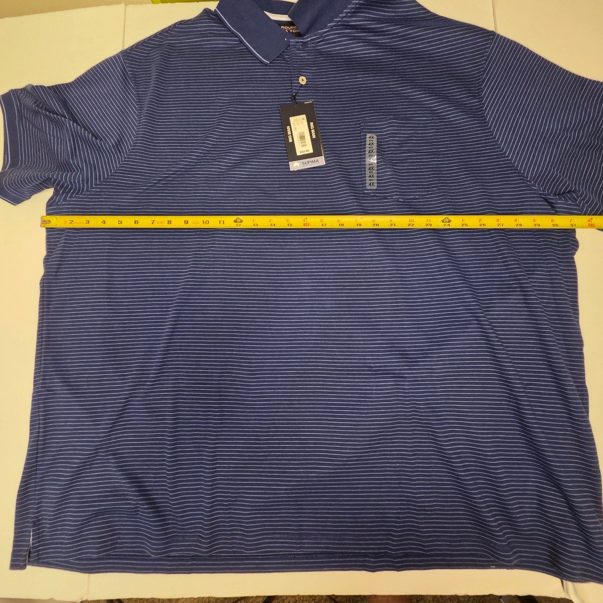 Roundtree & Yorke Polo Shirt Size 4XB Blue Supima Cotton Striped New 11