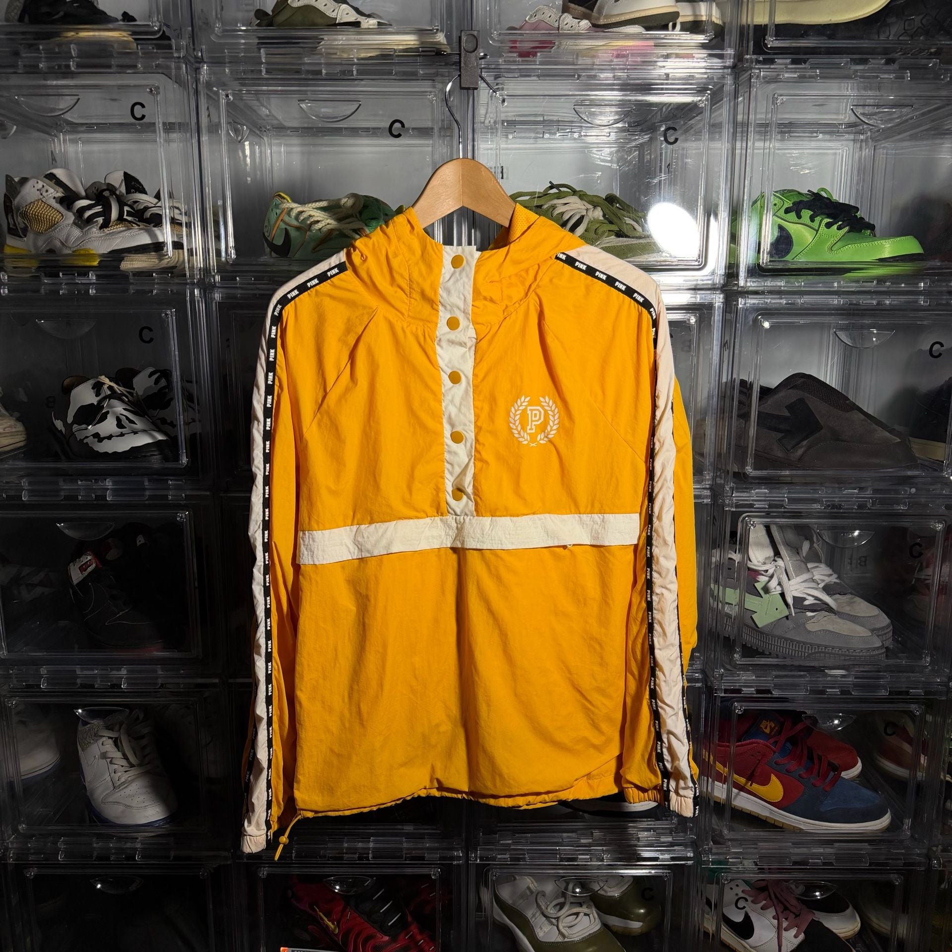 Victoria's Secret Pink Anorak Windbreaker Jacket Yellow White 2