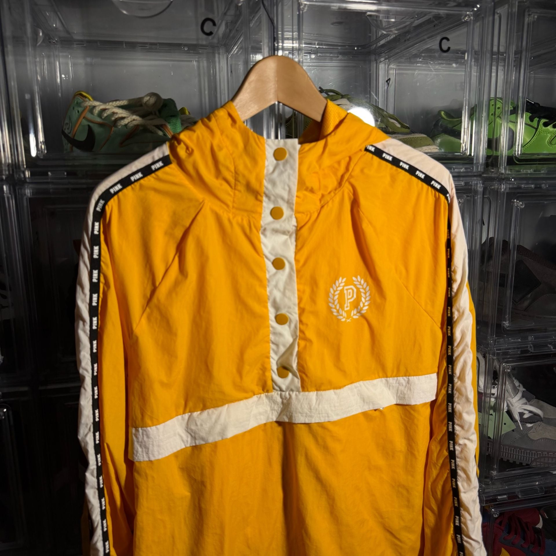 Victoria's Secret Pink Anorak Windbreaker Jacket Yellow White 3