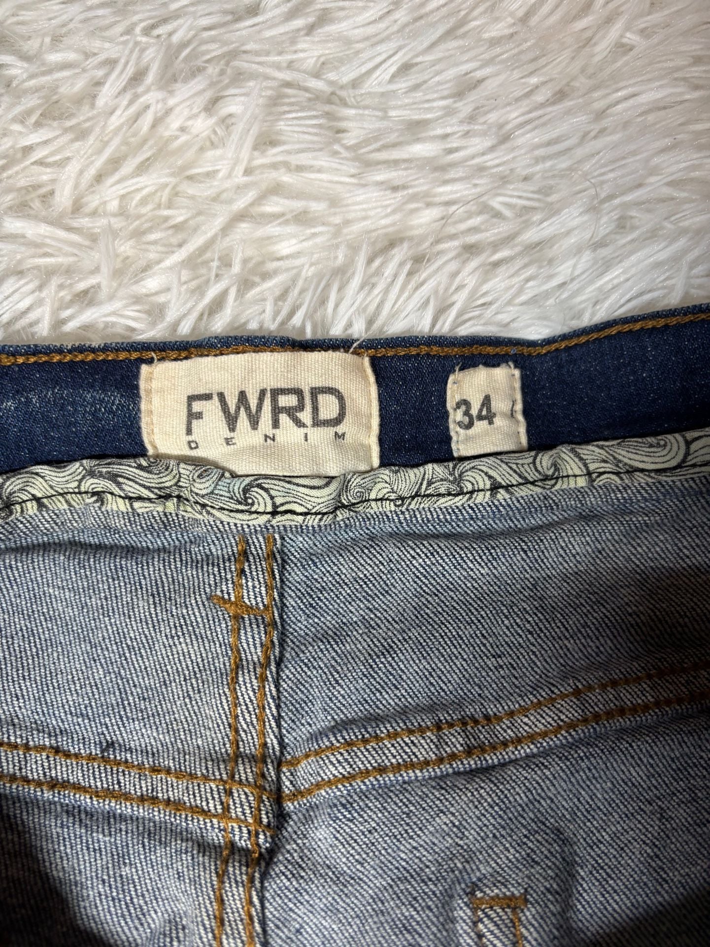 FWRD Denim Bandit Patchwork Distressed Jeans Size 34 Blue 2