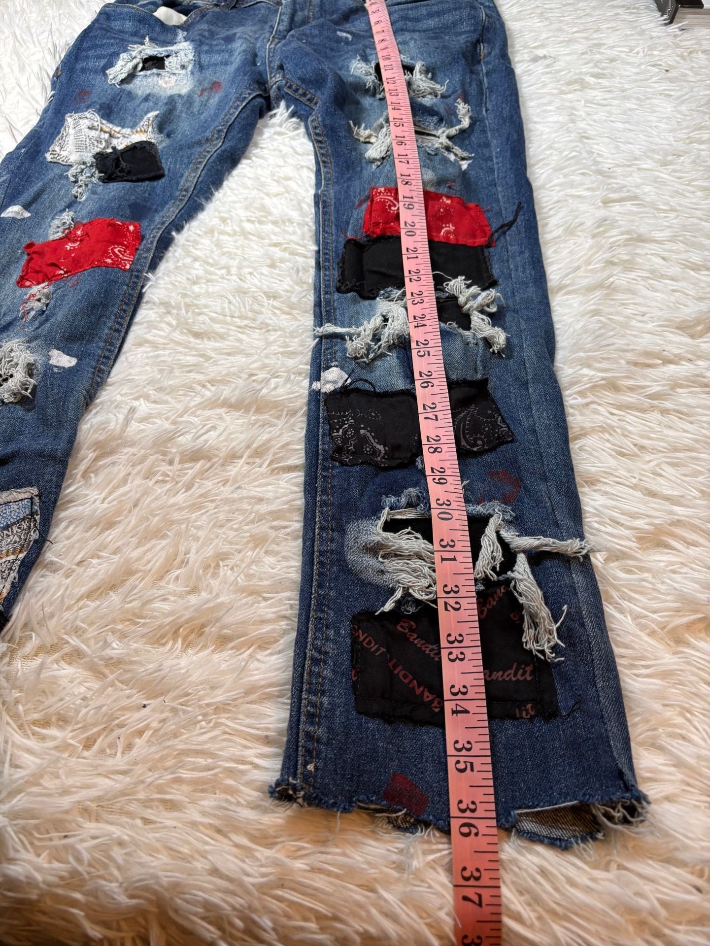 FWRD Denim Bandit Patchwork Distressed Jeans Size 34 Blue 3