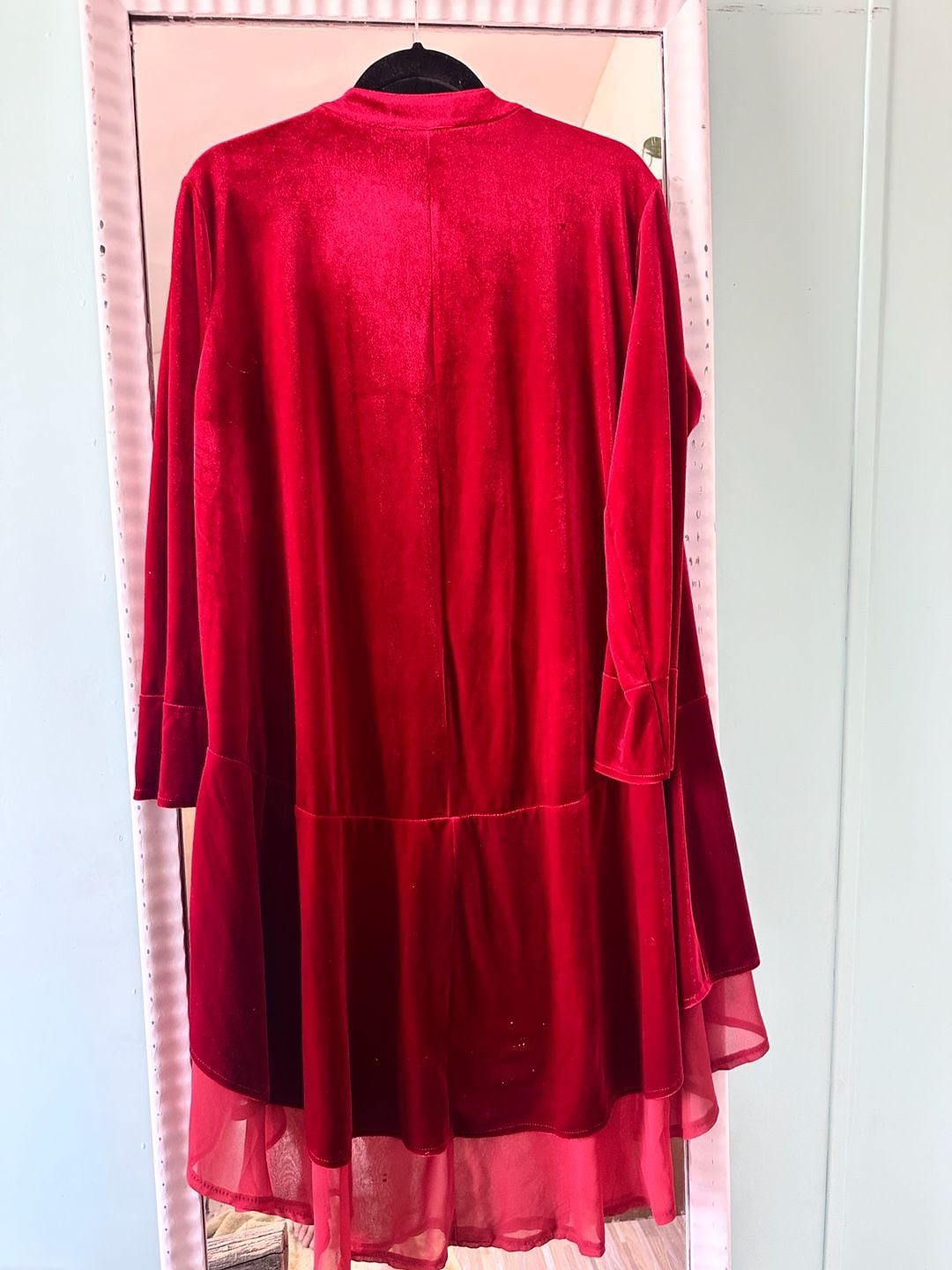 R.Vivimos Velvet Duster Cardigan Size XL US 16/18 Red Chiffon Hem 5
