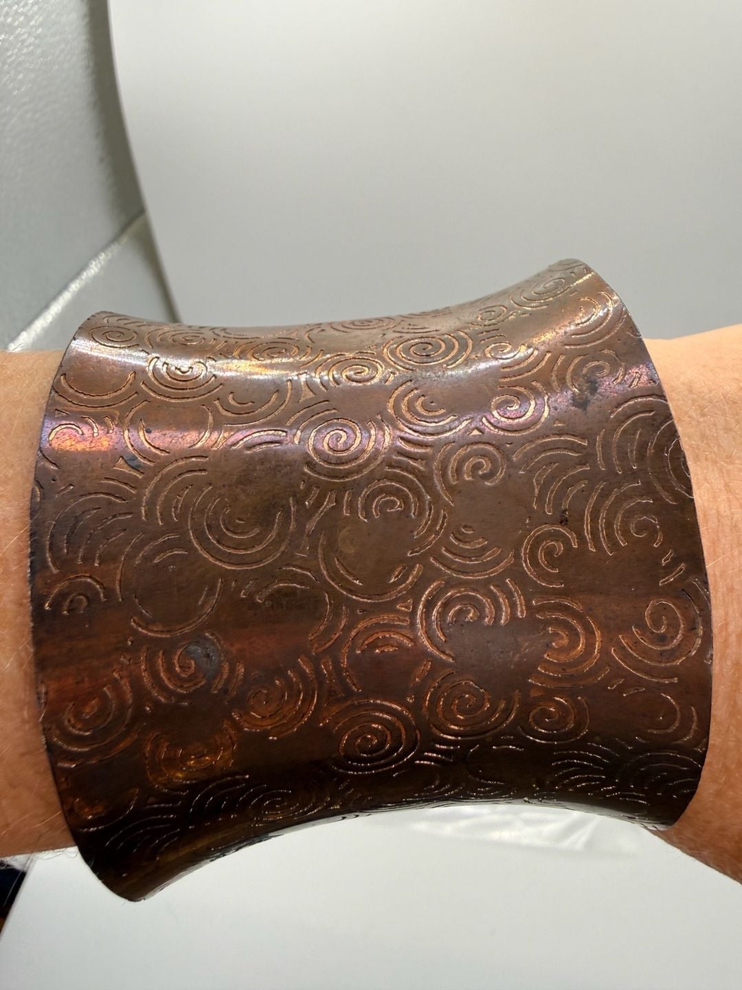 Handmade Copper Swirl Etched Wide Cuff Bracelet 2