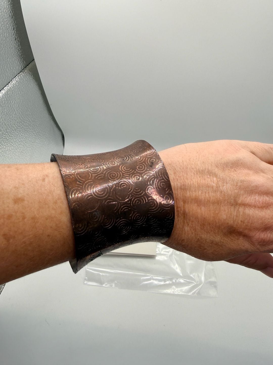 Handmade Copper Swirl Etched Wide Cuff Bracelet 5