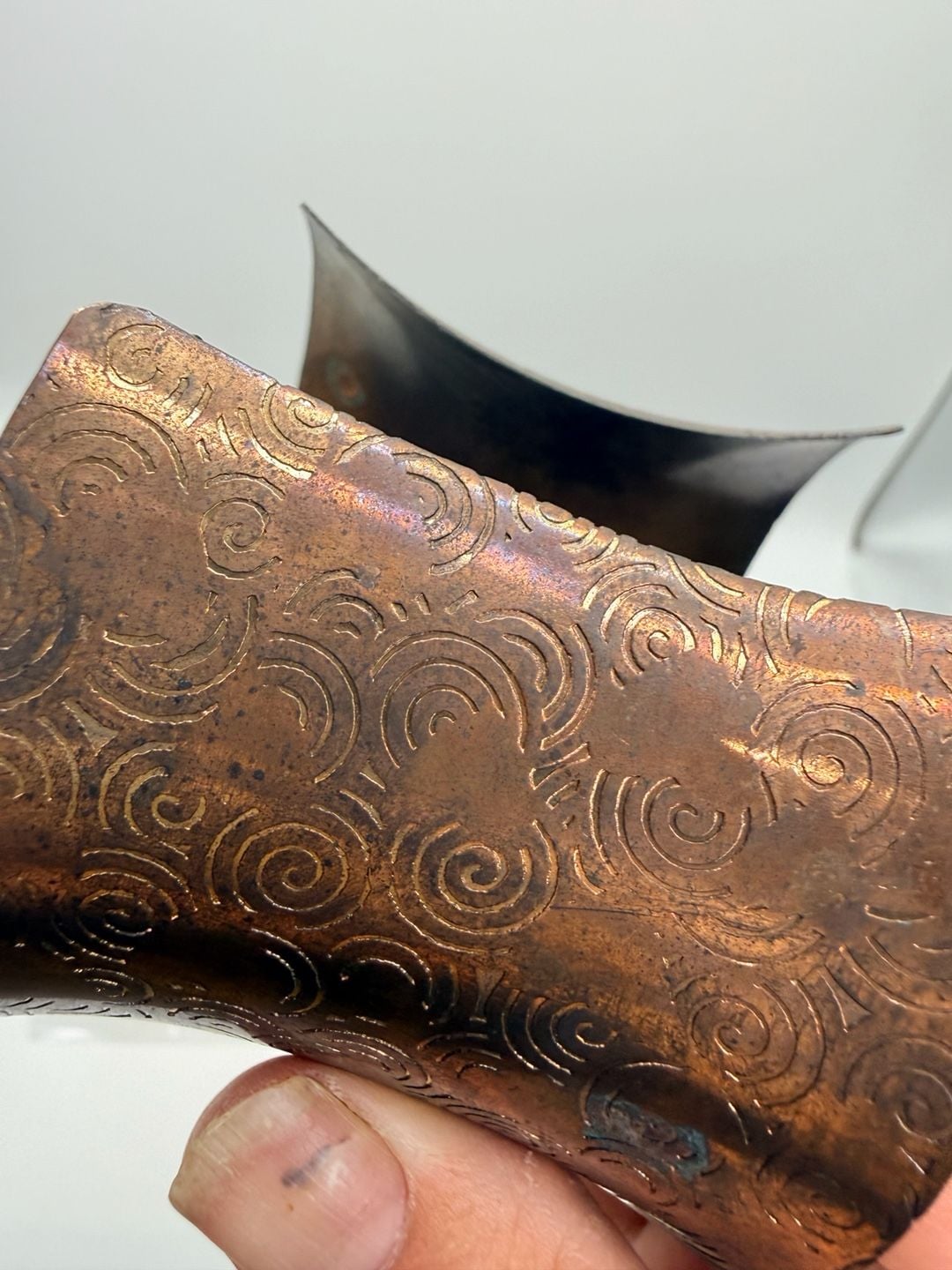 Handmade Copper Swirl Etched Wide Cuff Bracelet 6