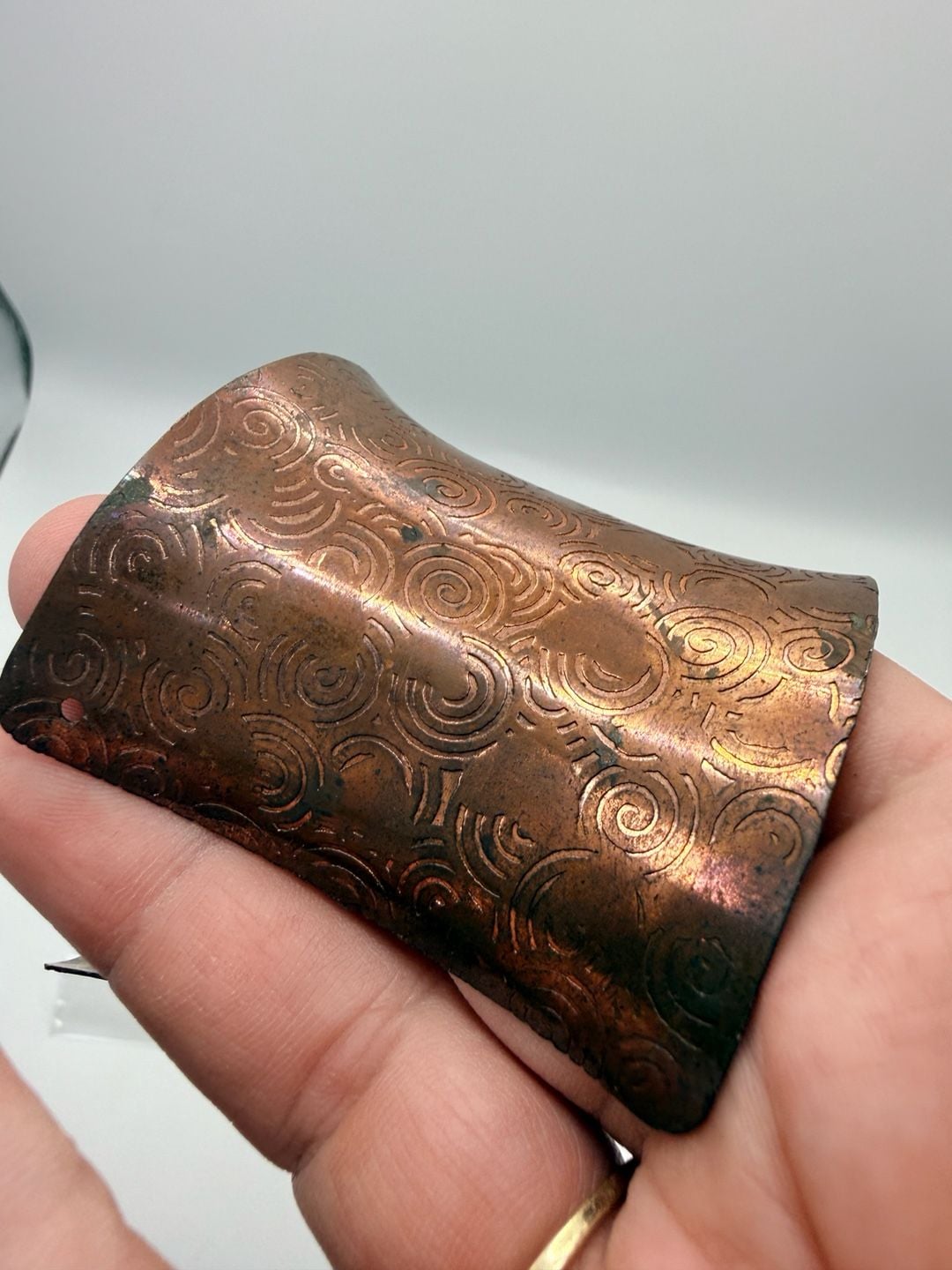 Handmade Copper Swirl Etched Wide Cuff Bracelet 10