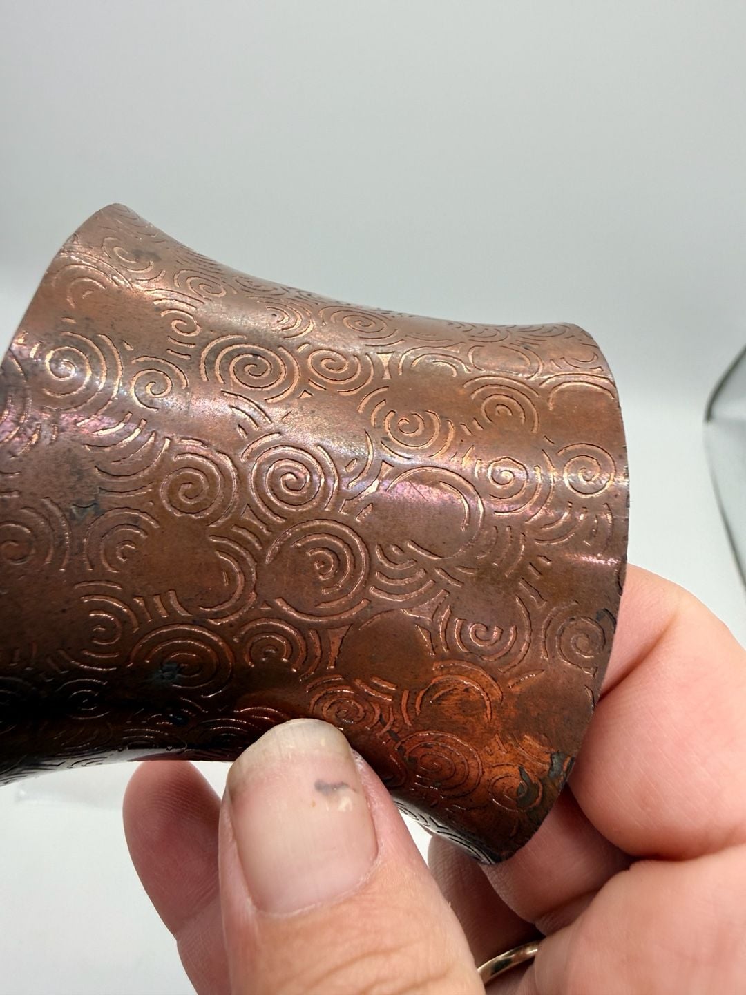 Handmade Copper Swirl Etched Wide Cuff Bracelet 11