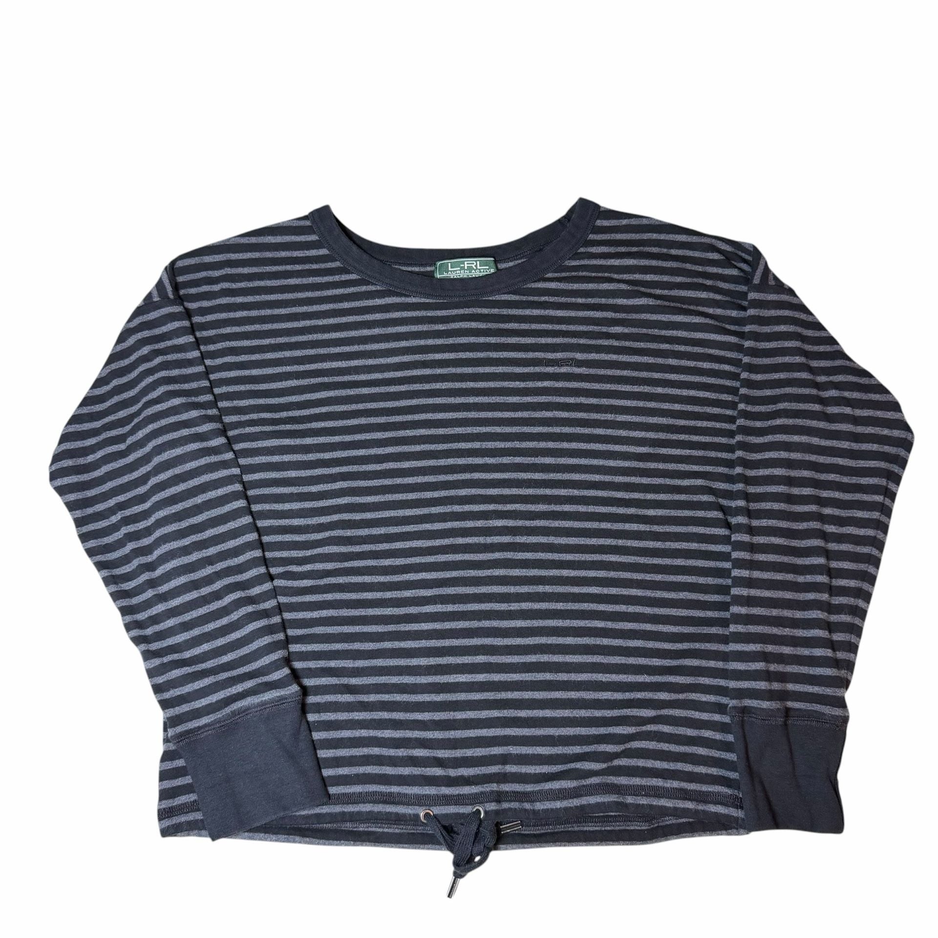 Lauren Active Ralph Lauren Long Sleeve Top Size PL Striped Black Gray 2