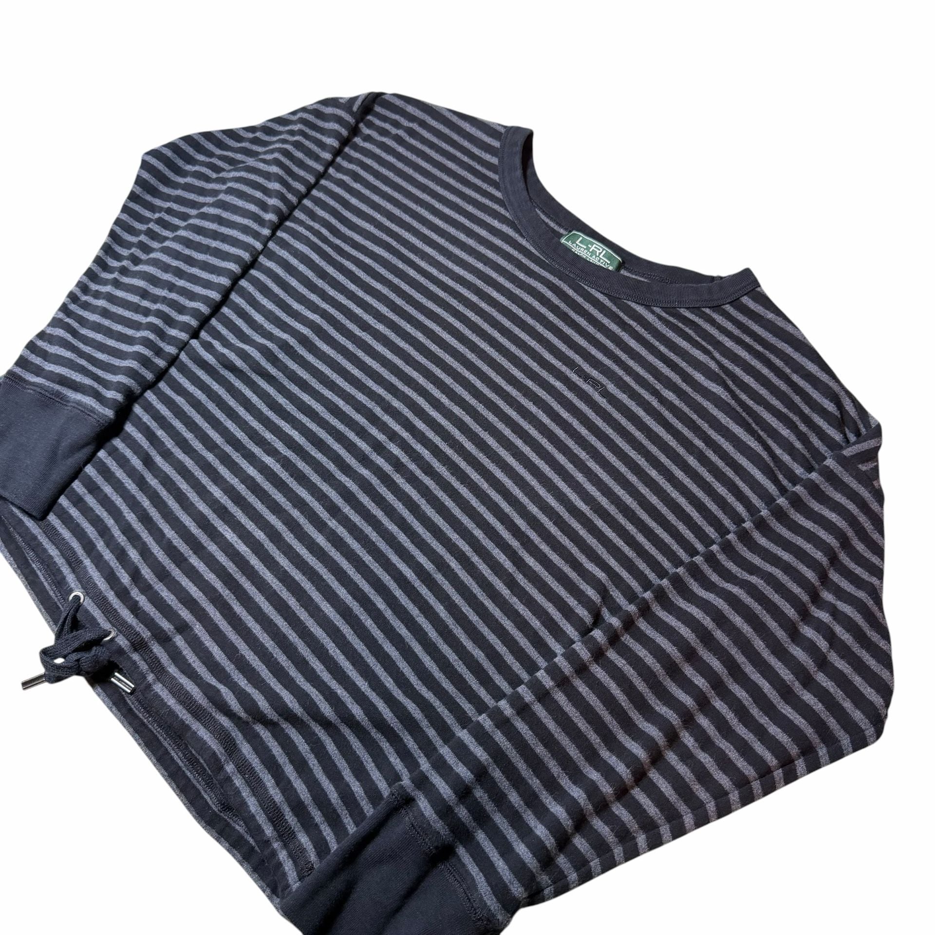Lauren Active Ralph Lauren Long Sleeve Top Size PL Striped Black Gray 4