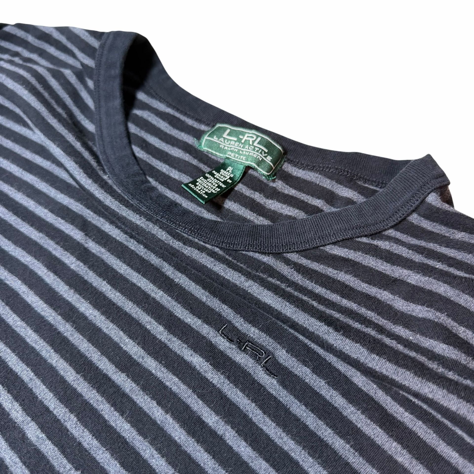 Lauren Active Ralph Lauren Long Sleeve Top Size PL Striped Black Gray 5