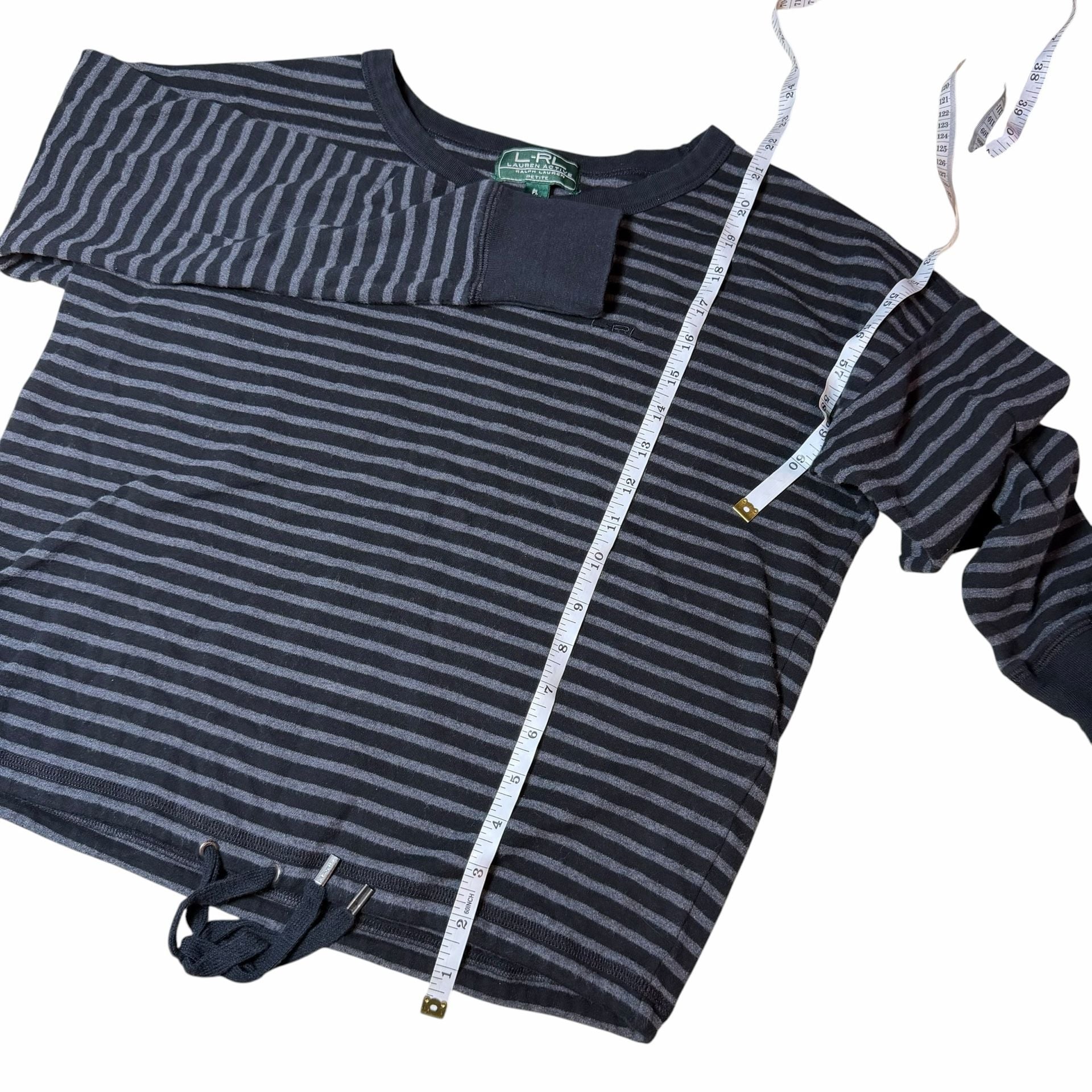 Lauren Active Ralph Lauren Long Sleeve Top Size PL Striped Black Gray 9