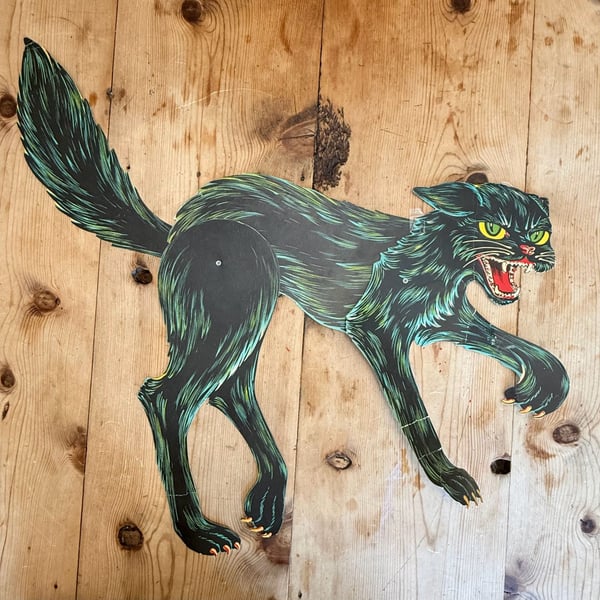 Vintage 1950s Beistle Halloween Die Cut - Jointed Scratch Cat Decor Made In USA