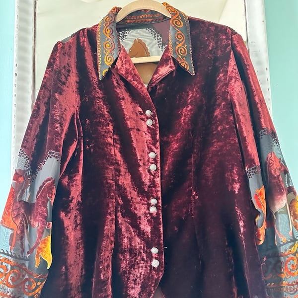 Longhorn By Niver Western Wear Velvet Shirt Size Large Red