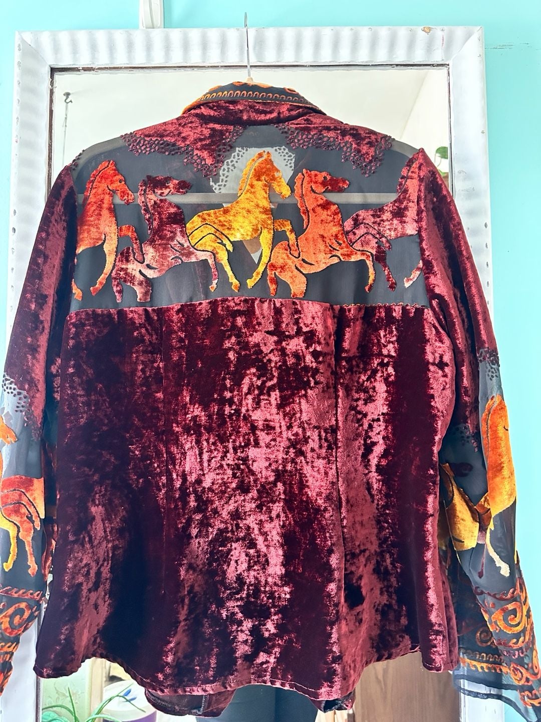 Longhorn By Niver Western Wear Velvet Shirt Size Large Red 8