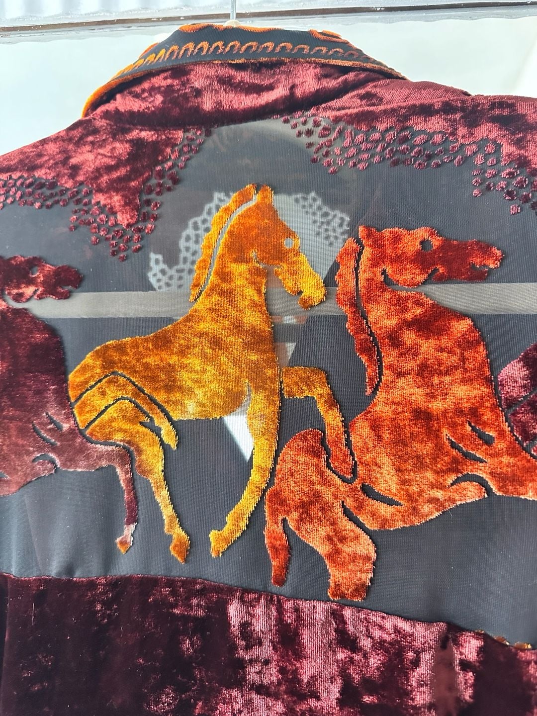 Longhorn By Niver Western Wear Velvet Shirt Size Large Red 9