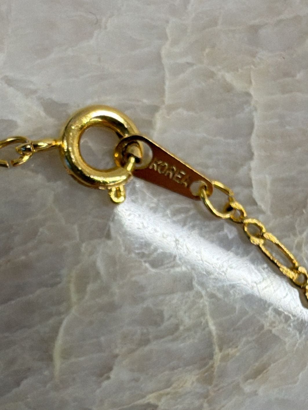 Vintage Gold Tone Figaro Chain Necklace With Clear Crystals Made In Korea 4