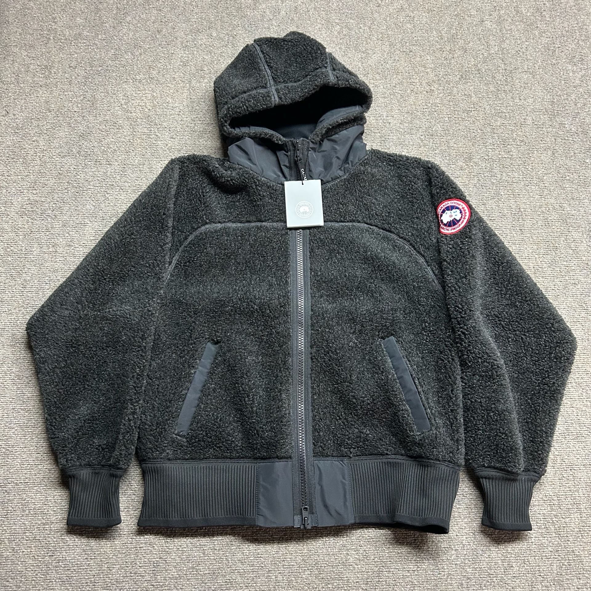 Canada Goose Simcoe Fleece Jacket Hooded Grey Black Size M 2