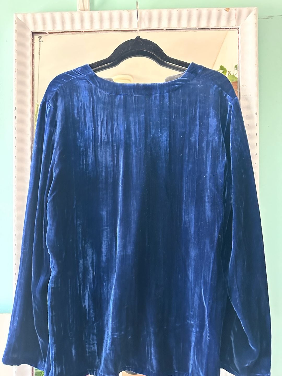 Chico'S Velvet Embroidered Tunic Size 2 Royal Blue Rayon Silk 8