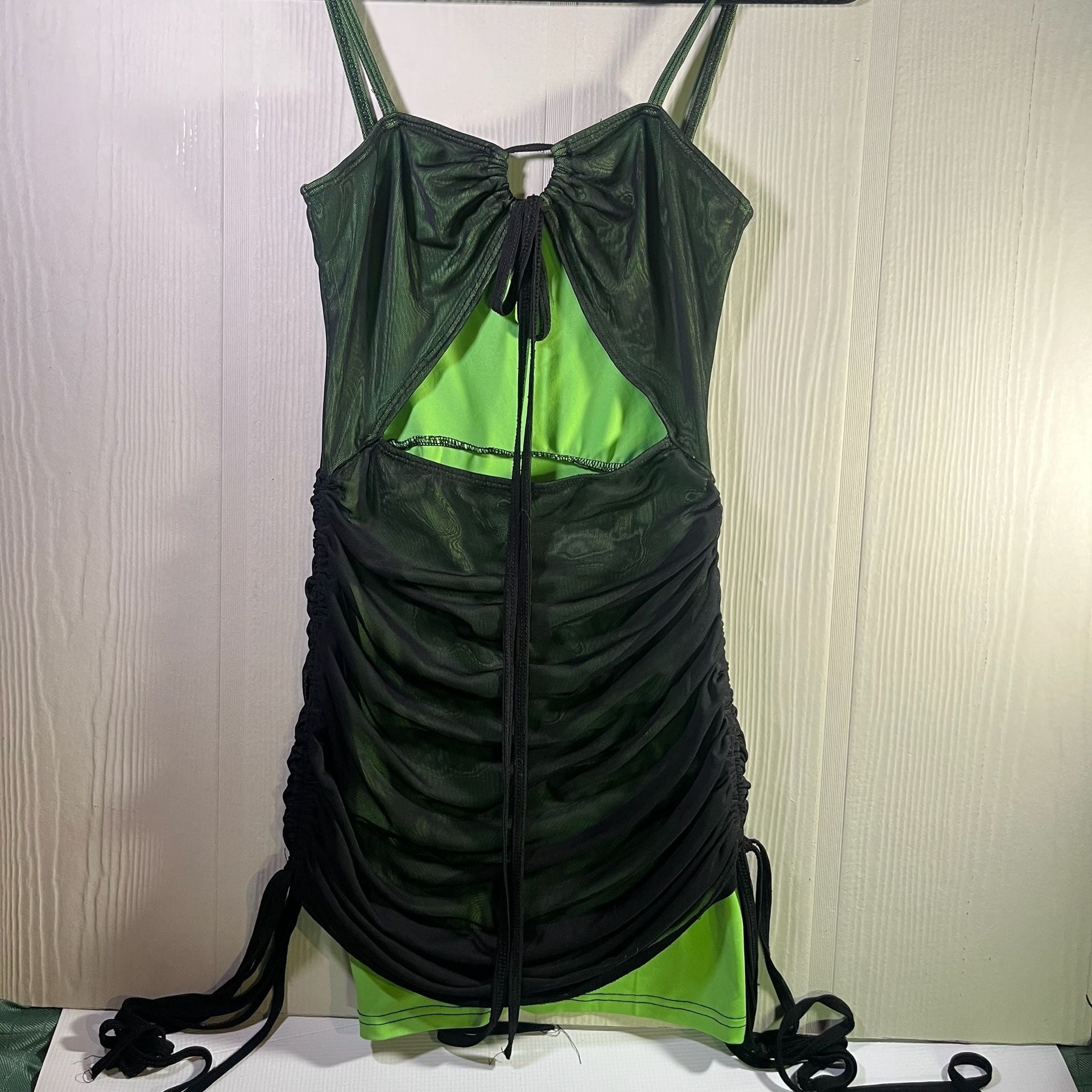 Dolls Kill Green Mesh Ruched Cut Out Mini Dress 2