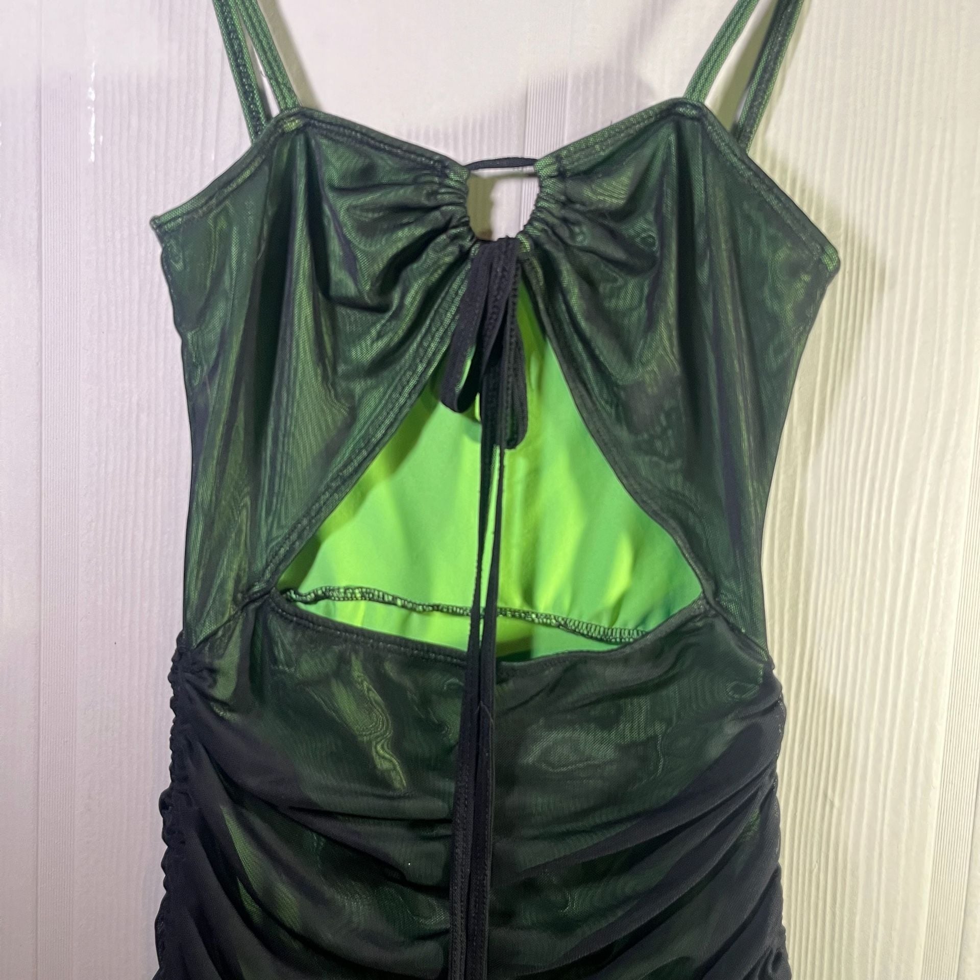 Dolls Kill Green Mesh Ruched Cut Out Mini Dress 3