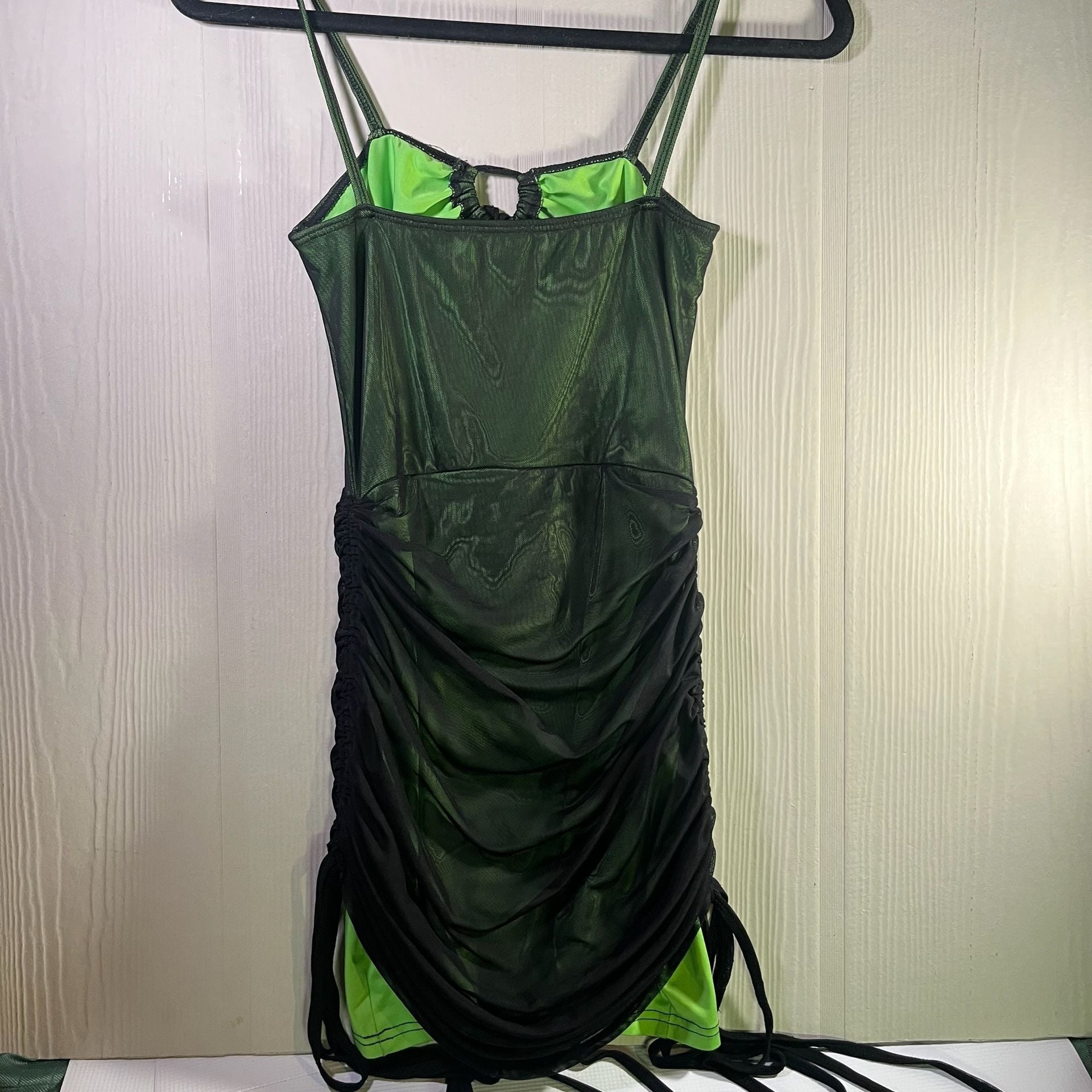 Dolls Kill Green Mesh Ruched Cut Out Mini Dress 5
