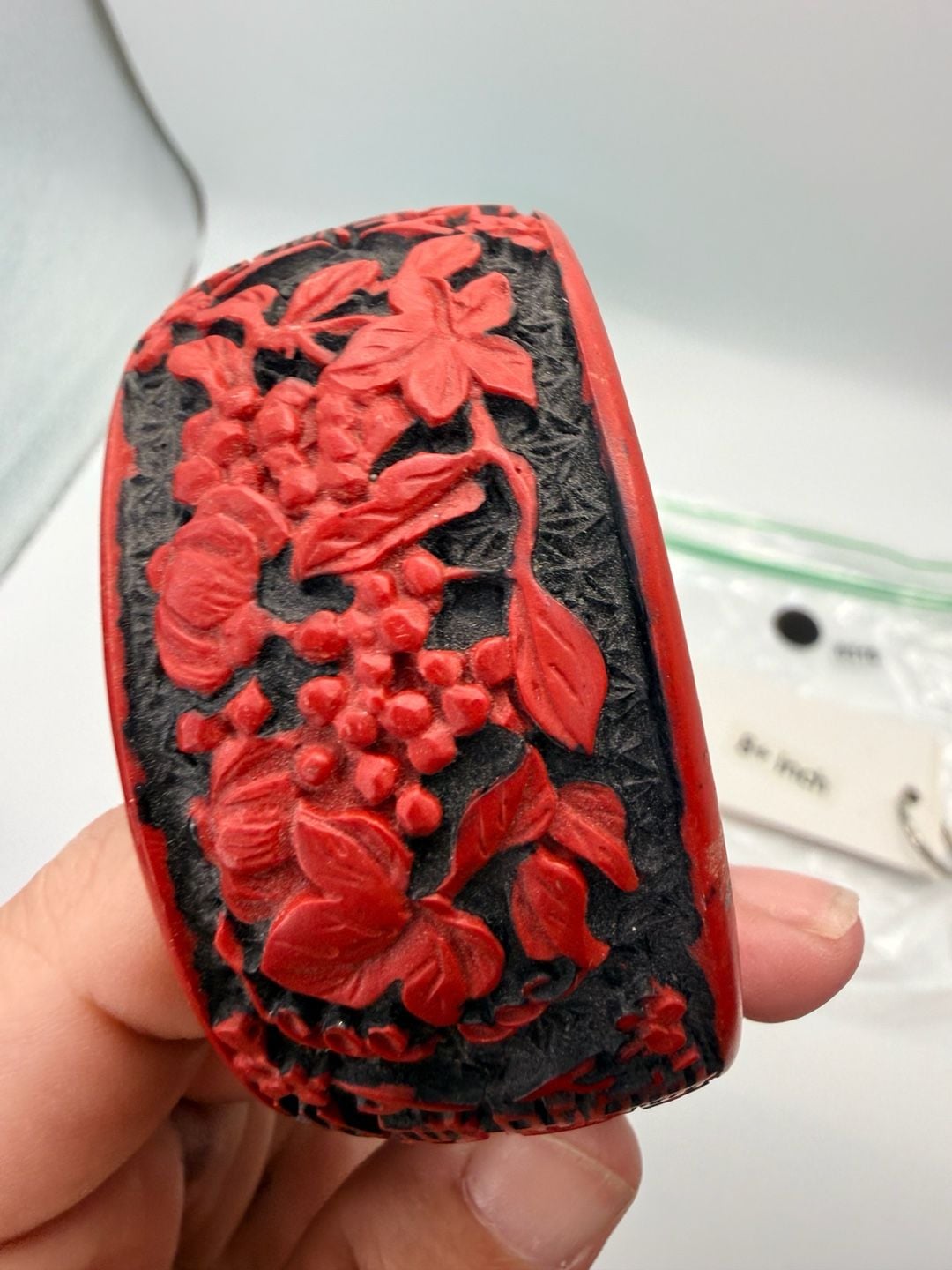 Chinese Carved Cinnabar Bangle Bracelet Size 8+ Inch 4