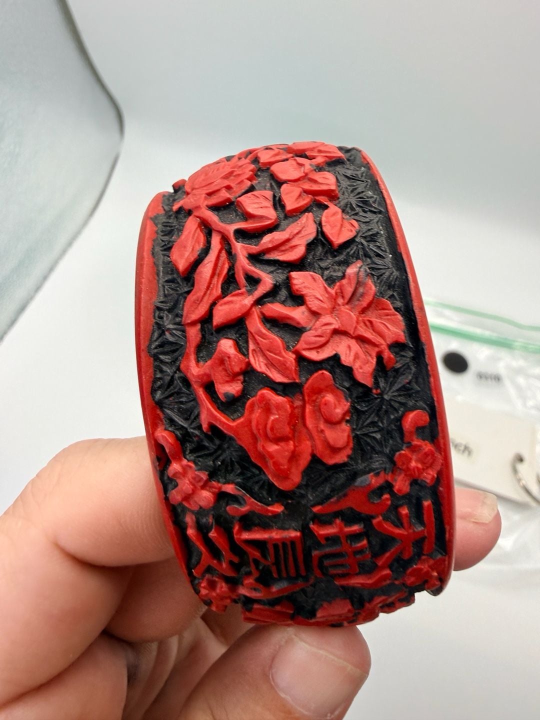 Chinese Carved Cinnabar Bangle Bracelet Size 8+ Inch 5