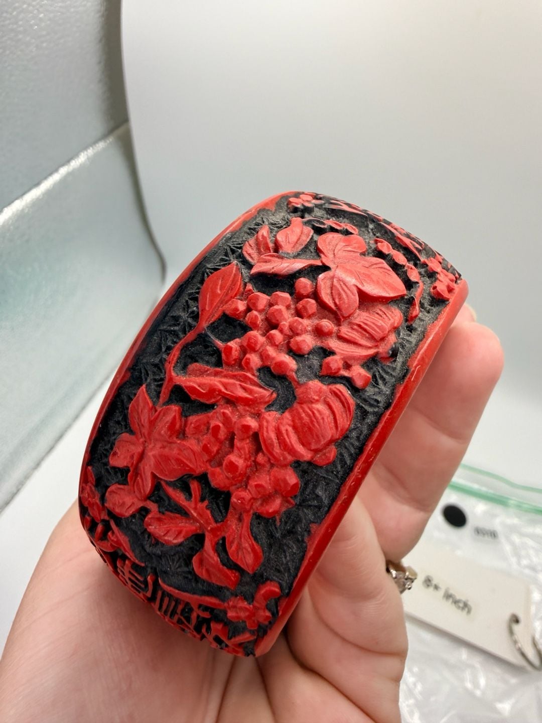 Chinese Carved Cinnabar Bangle Bracelet Size 8+ Inch 11