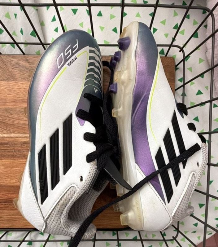 Kids Adidas F50 Messi Firm Ground Cleats Size 11K White Purple 4
