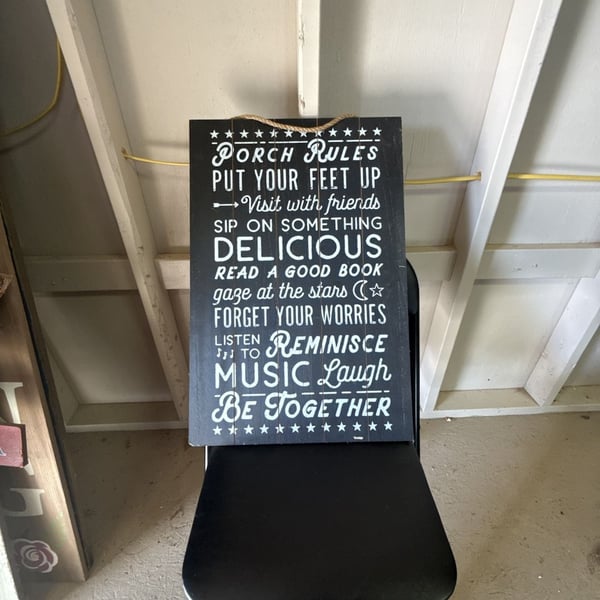 Stupell Industries Porch Rules Wood Sign Black 16x24