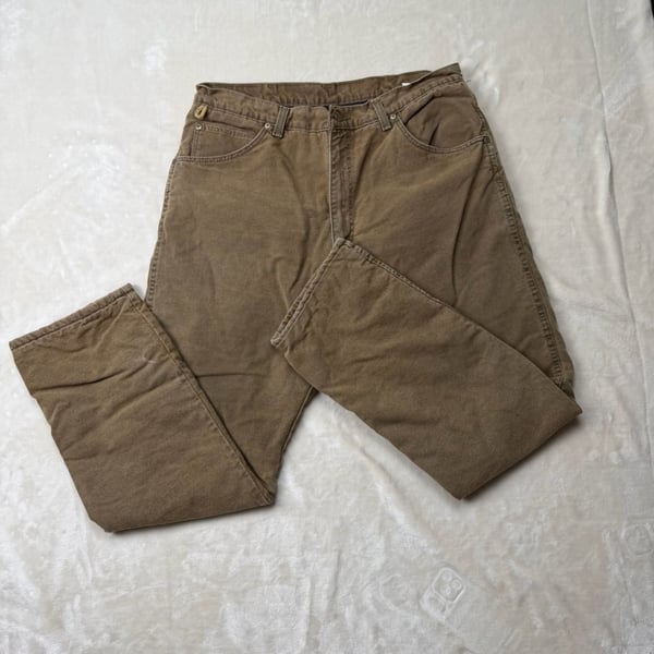 Vintage Wrangler Rugged Wear Fleece Lined Pants Size 36x32 Brown Canvas Workwear