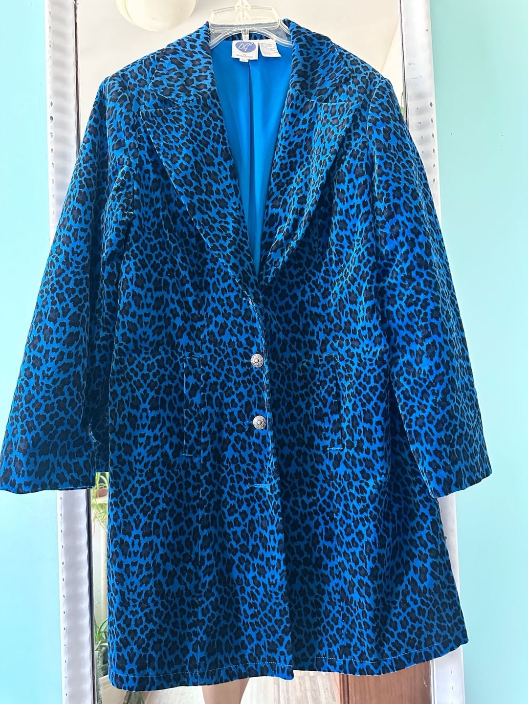 DG2 By Diane Gilman Blazer Size M Blue Leopard Print 2