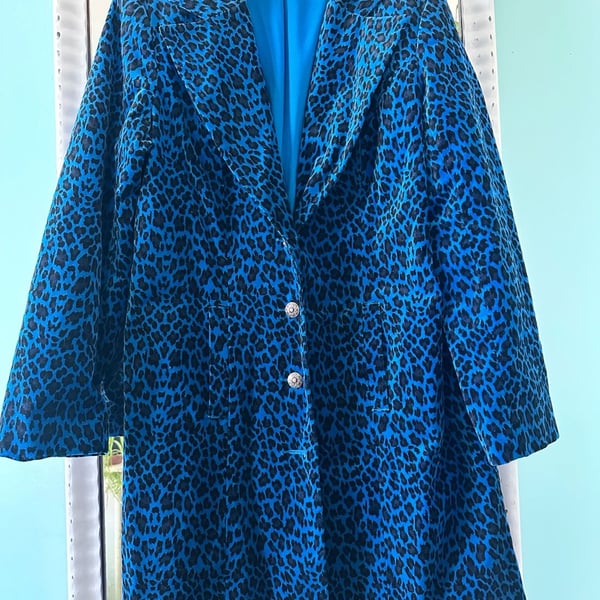 DG2 By Diane Gilman Blazer Size M Blue Leopard Print